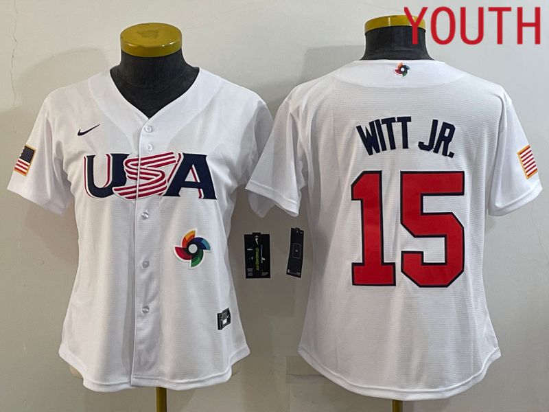 Youth 2023 World Cub USA #15 Witt jr White MLB Jersey7
